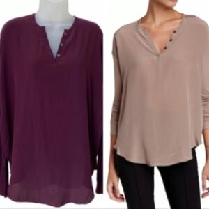 CHASER Silk Button Neck Blouse Maroon